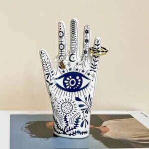 Ceramic Evil Eye Hand Ring Holder; Blue and White Evil Eye Jewelry Holder NEW